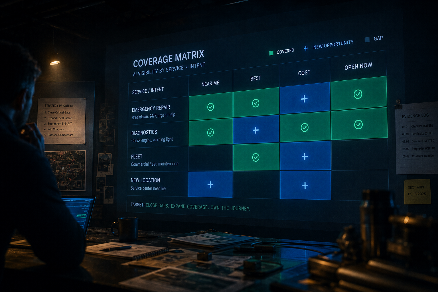 Coverage matrix of service categories by buyer intent